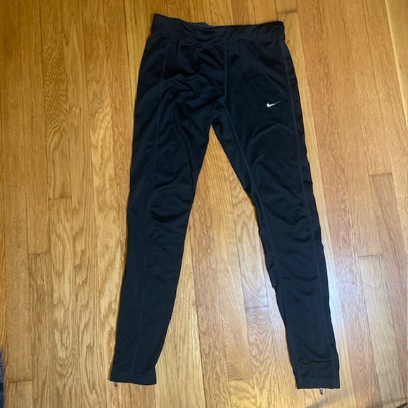 NIKE Womens Size Medium Black Dri Fit Leggings RN56323 Zip Pocket and Ankle - Picture 1 of 7